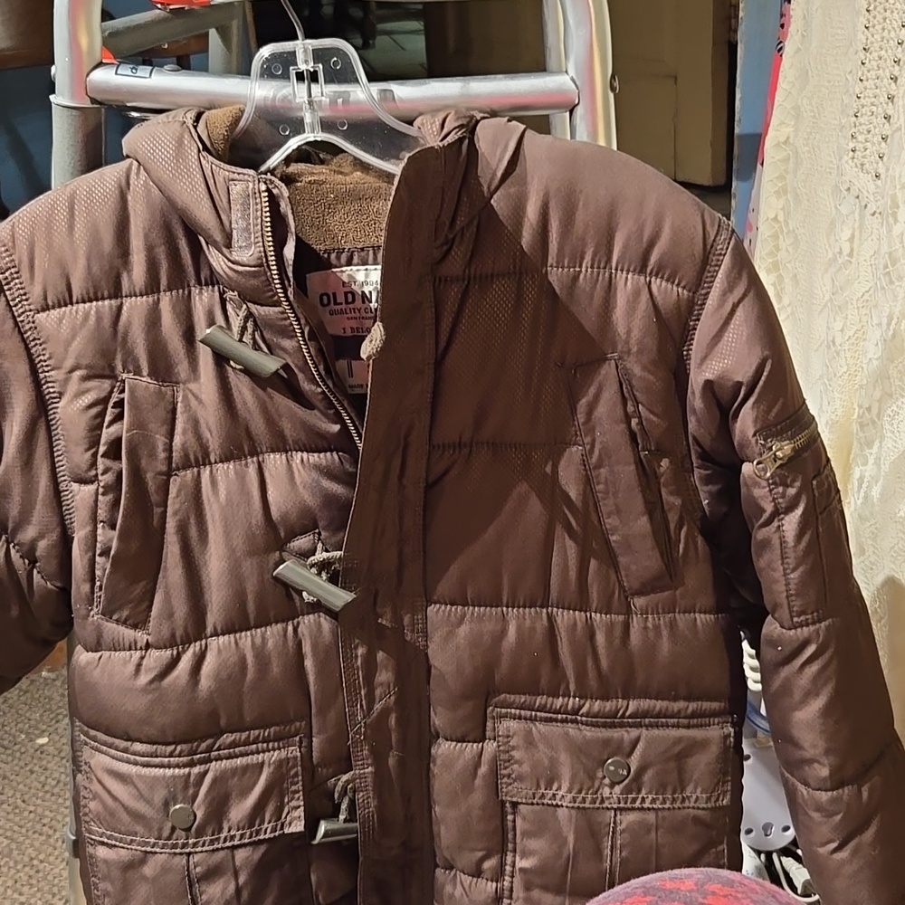 Old Navy Brown Quilted Hooded Puffer Jacket for Kids